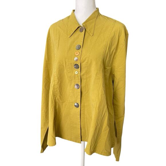 Eleven Stitch Design XL Blouse Unique Button Front Top Shirt Chartreuse - Picture 4 of 10